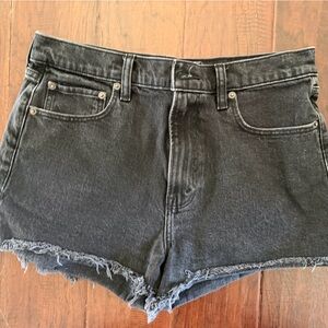 Abercrombie and Fitch Black Frayed Hem Denim Shorts the mom short high rise
